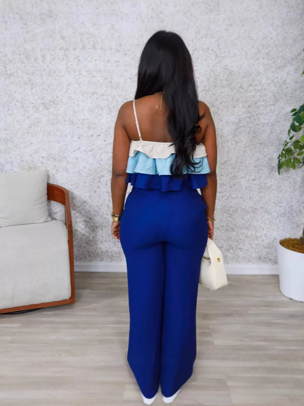 Layered Ruffle Crop Top and Pants Set
