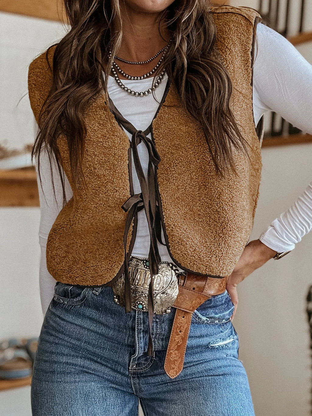 Double Tied Front Vest Coat