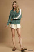 Umgee Contrast Long Sleeve Sweatshirt with Collar