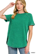 Zenana French Terry Washed Curved Hem Top