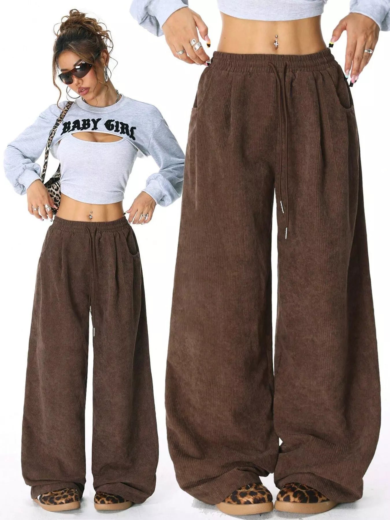 Casual Corduroy Wide Leg Pants