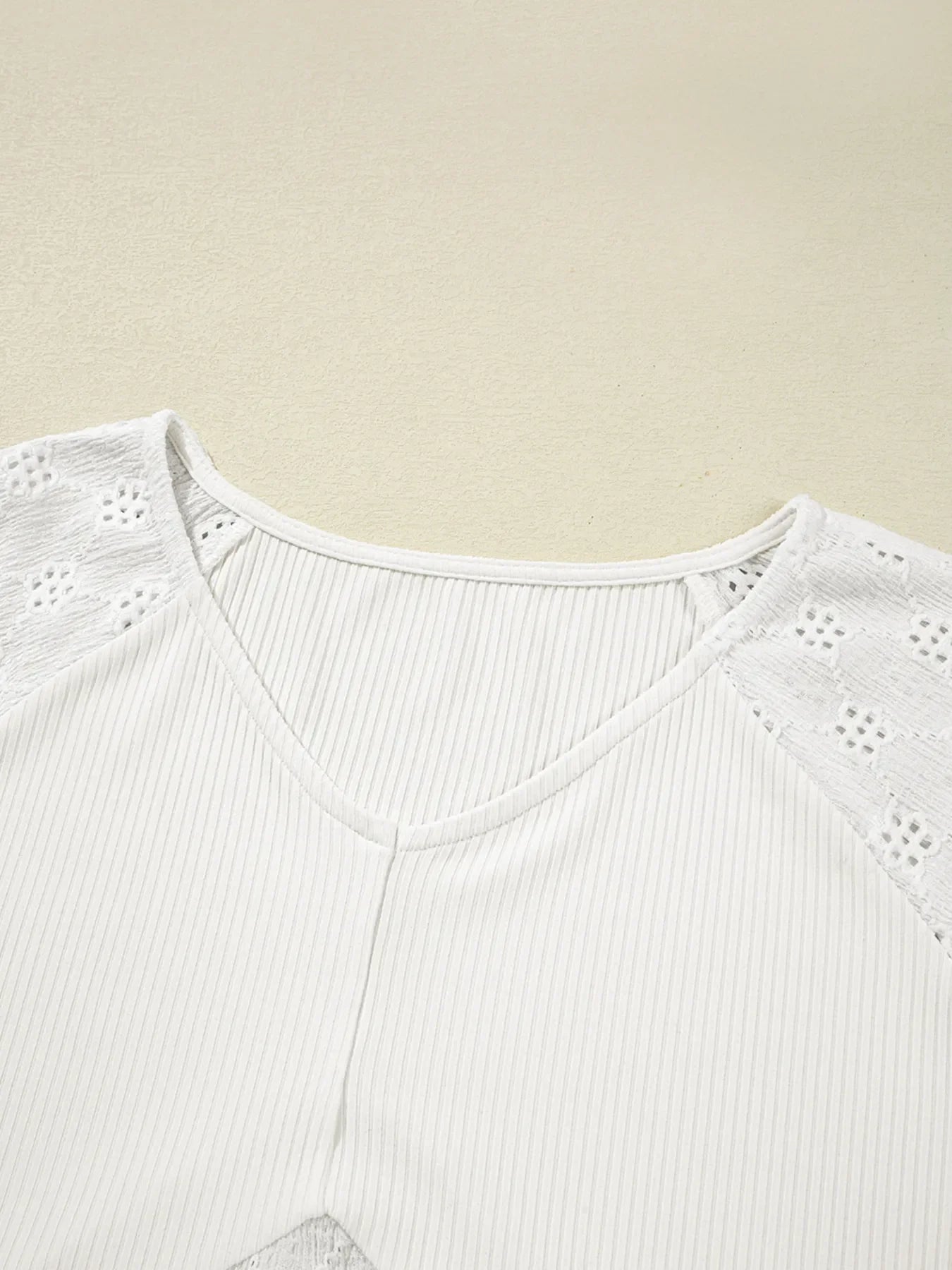Eyelet Embroidered Loose V Neck Long Sleeve Top