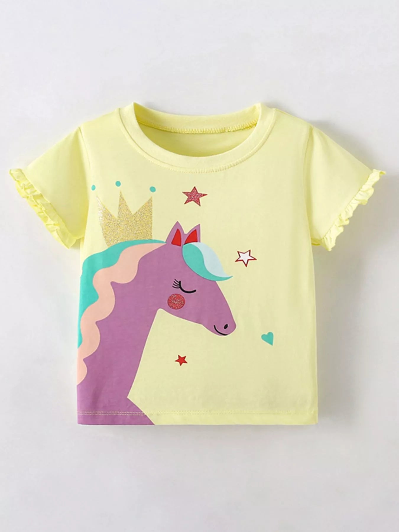 Children's Cute Unicorn Graphic Ruffle Sleeve T-Shirt