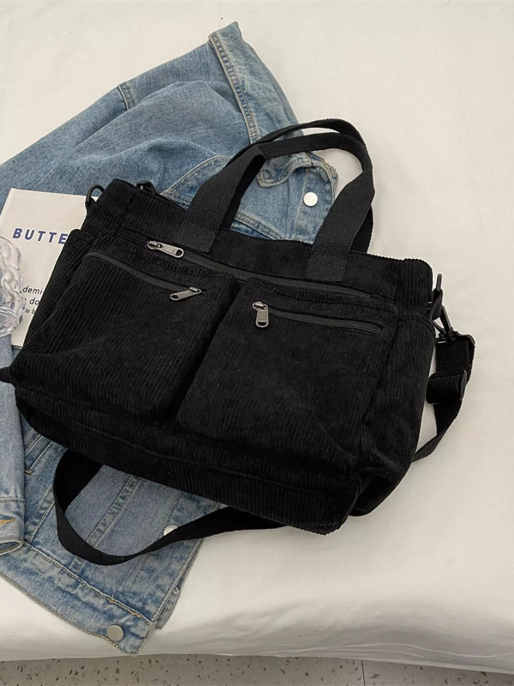 Corduroy Multi-Pocket Crossbody Bag