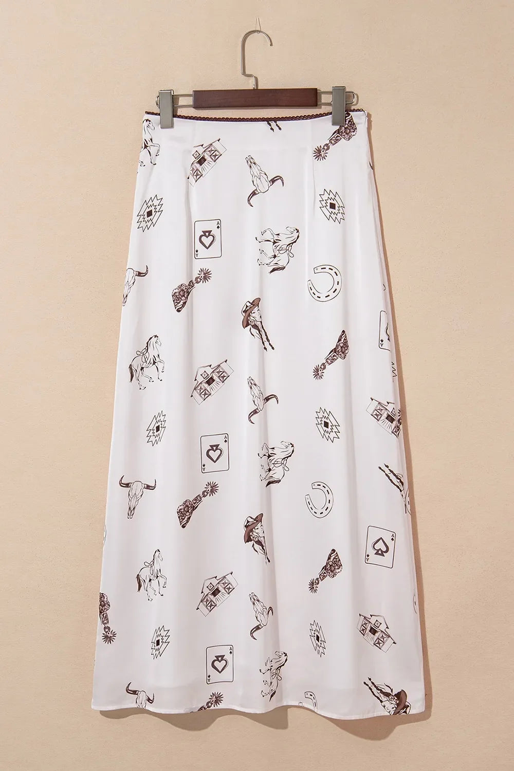 Western Print Satin Long Skirt
