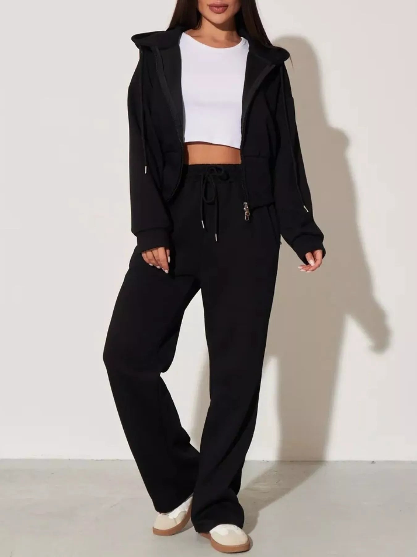 Zip-Up Hoodie and Wide-Leg Pants Set