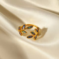 18K Gold-Plated Resin Leaf Bypass Ring