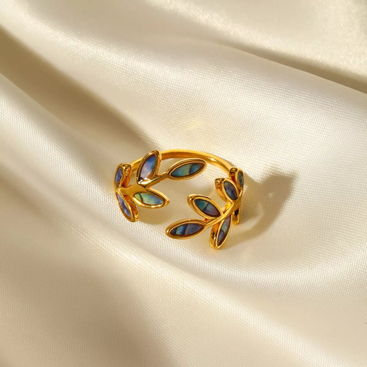 18K Gold-Plated Resin Leaf Bypass Ring