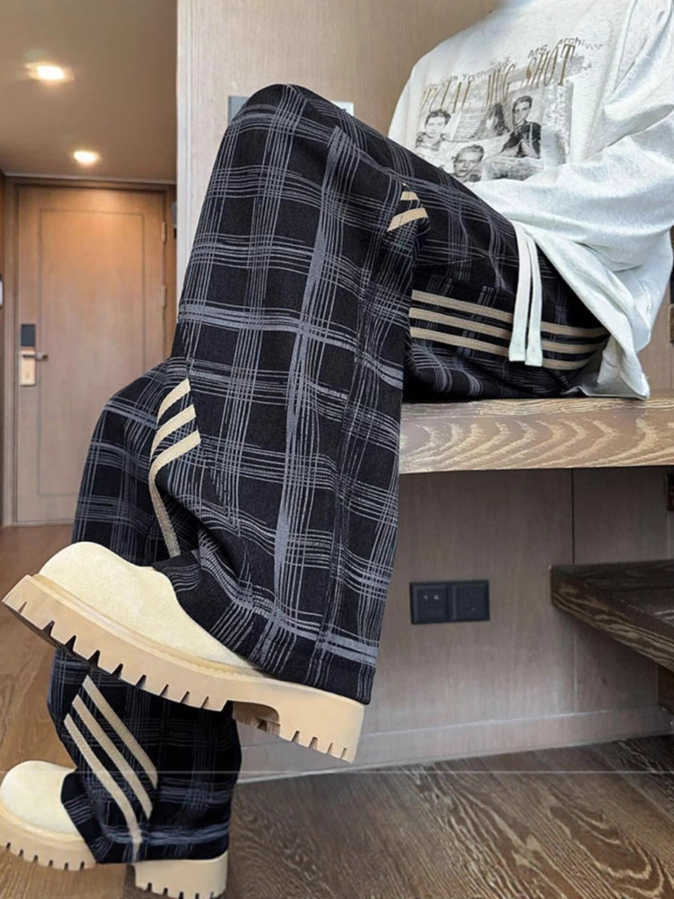 Men's Vintage Plaid Wide Leg Pants