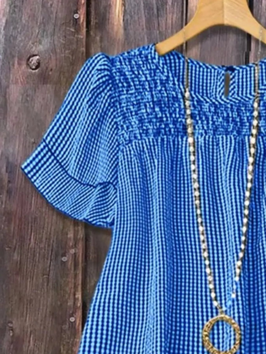Full Size Gingham Smocked Ruffle Sleeve Blouse Plus Size