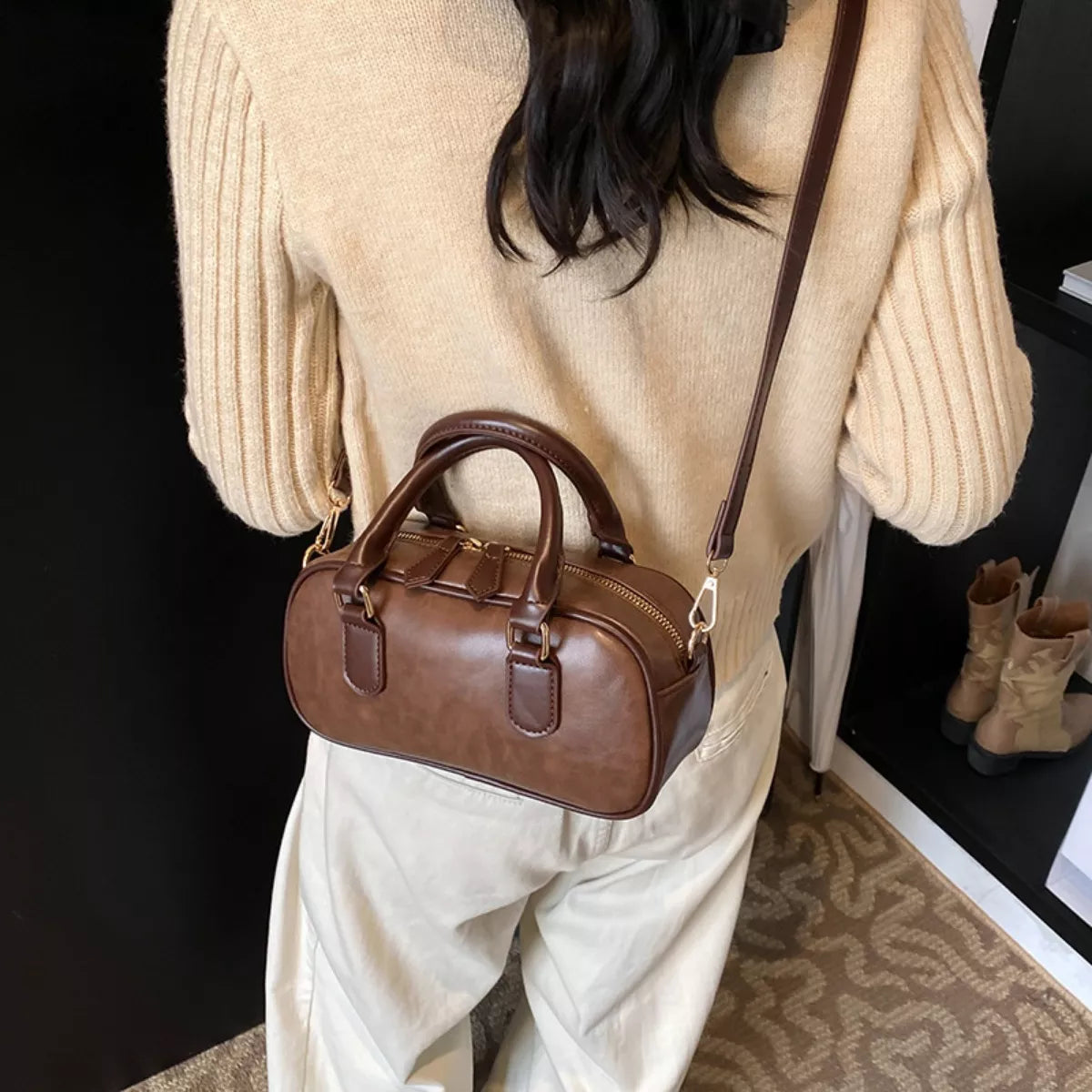 Vintage Style Barrel Crossbody Bag