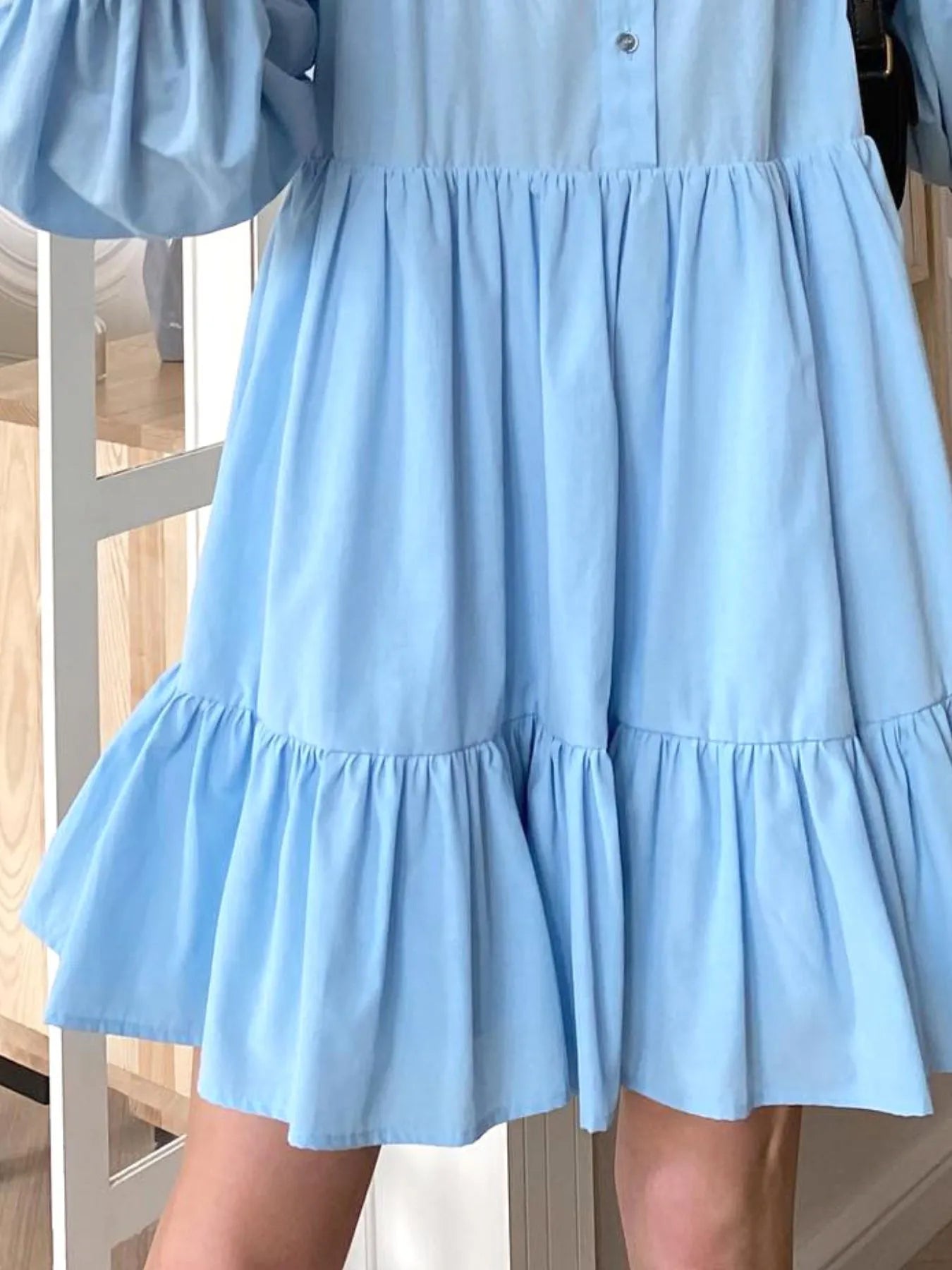 Tiered Long Sleeve Shirt Dress
