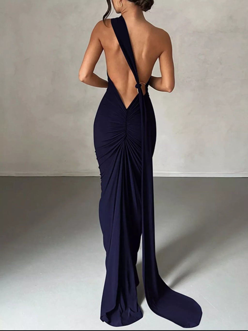 Backless One-Shoulder Ruched Bodycon Maxi Dress
