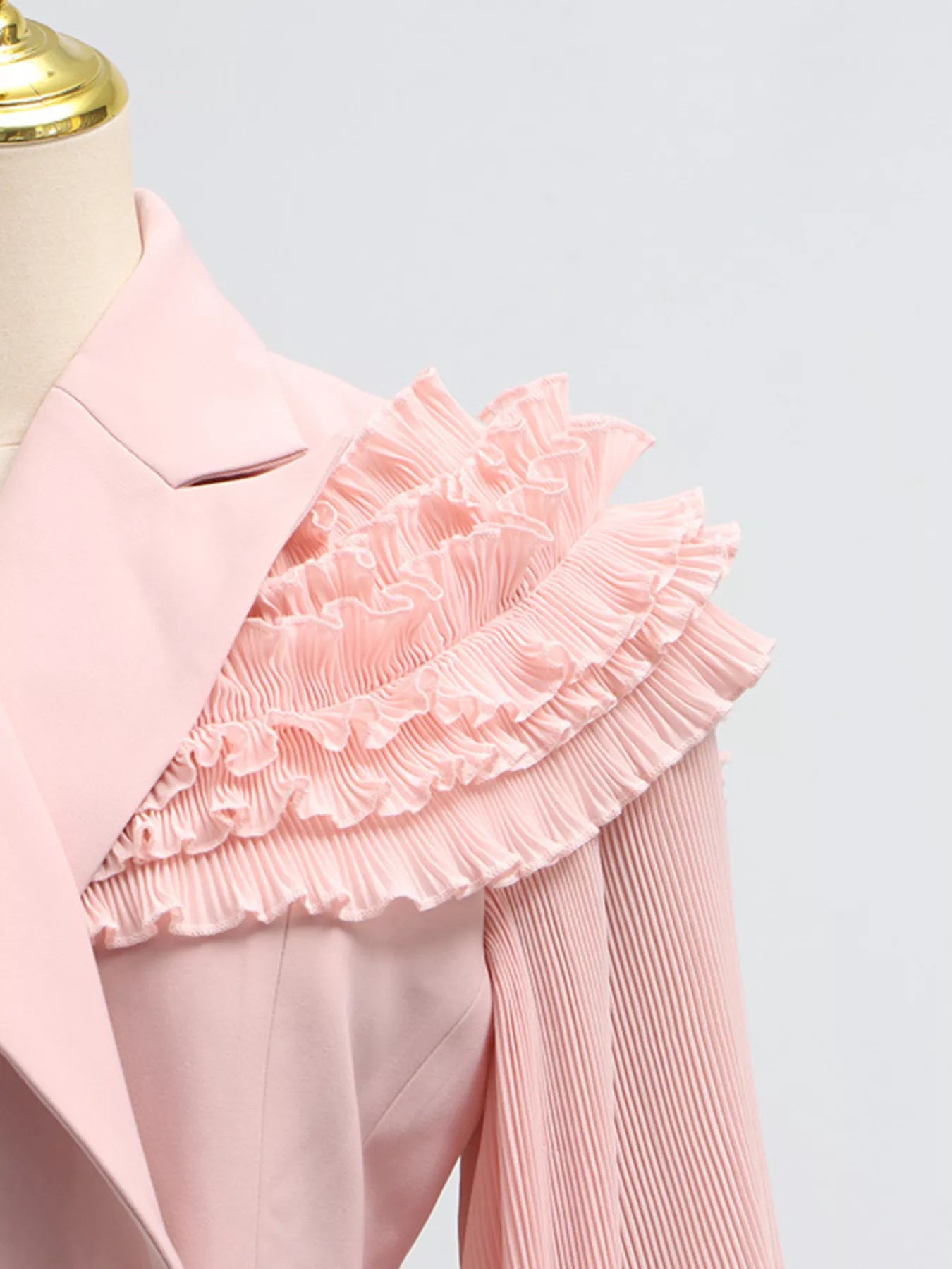 Frill Lapel Collar Top and Pleated Skirt Set
