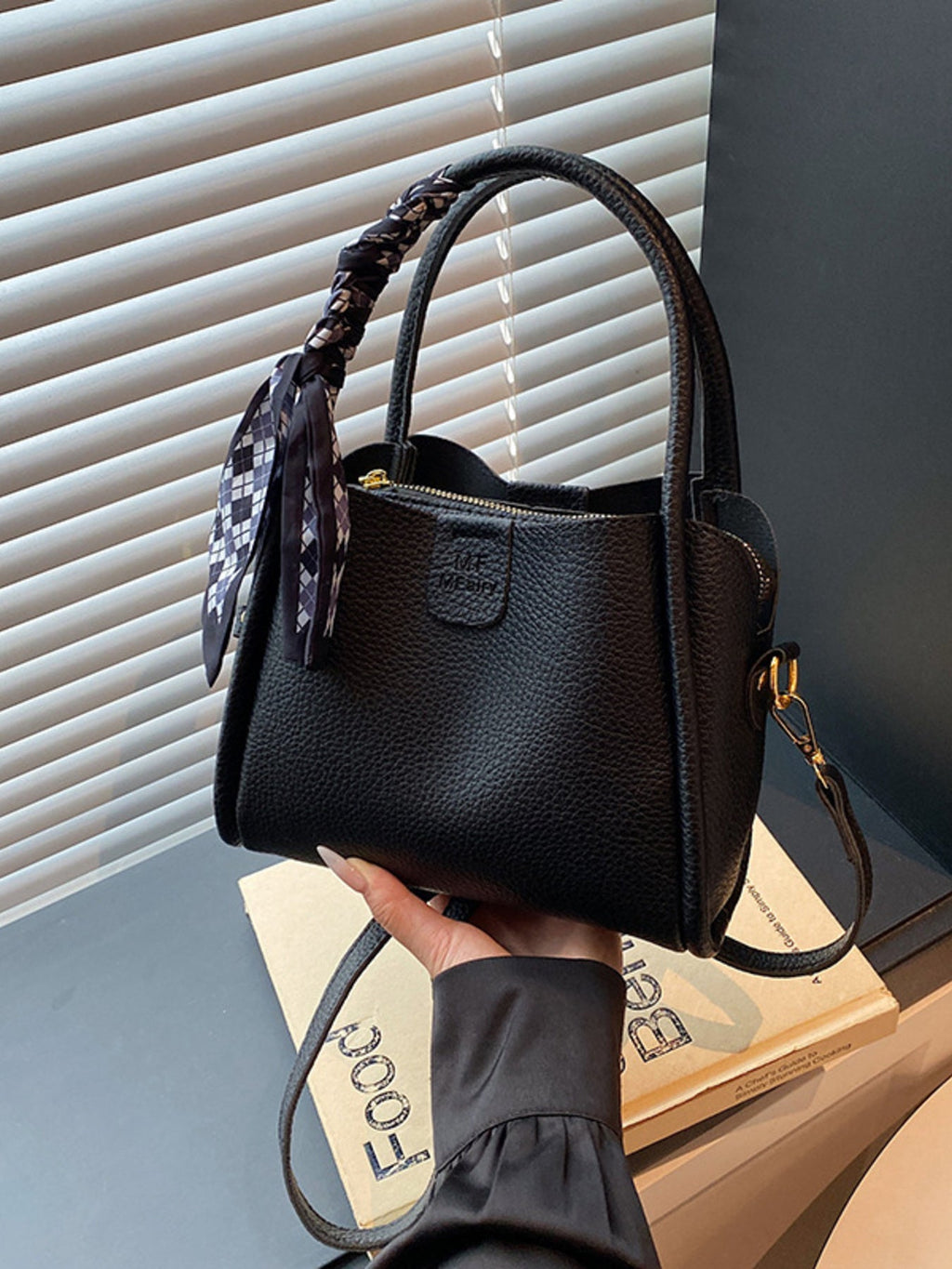 Leather Crossbody Bag with Scarf Accent