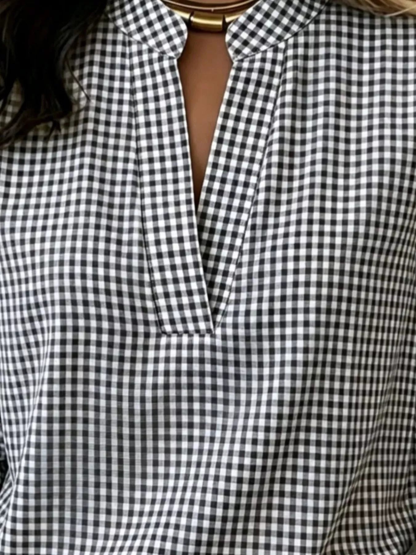 Full Size Plaid Notched Long Sleeve Blouse Plus Size