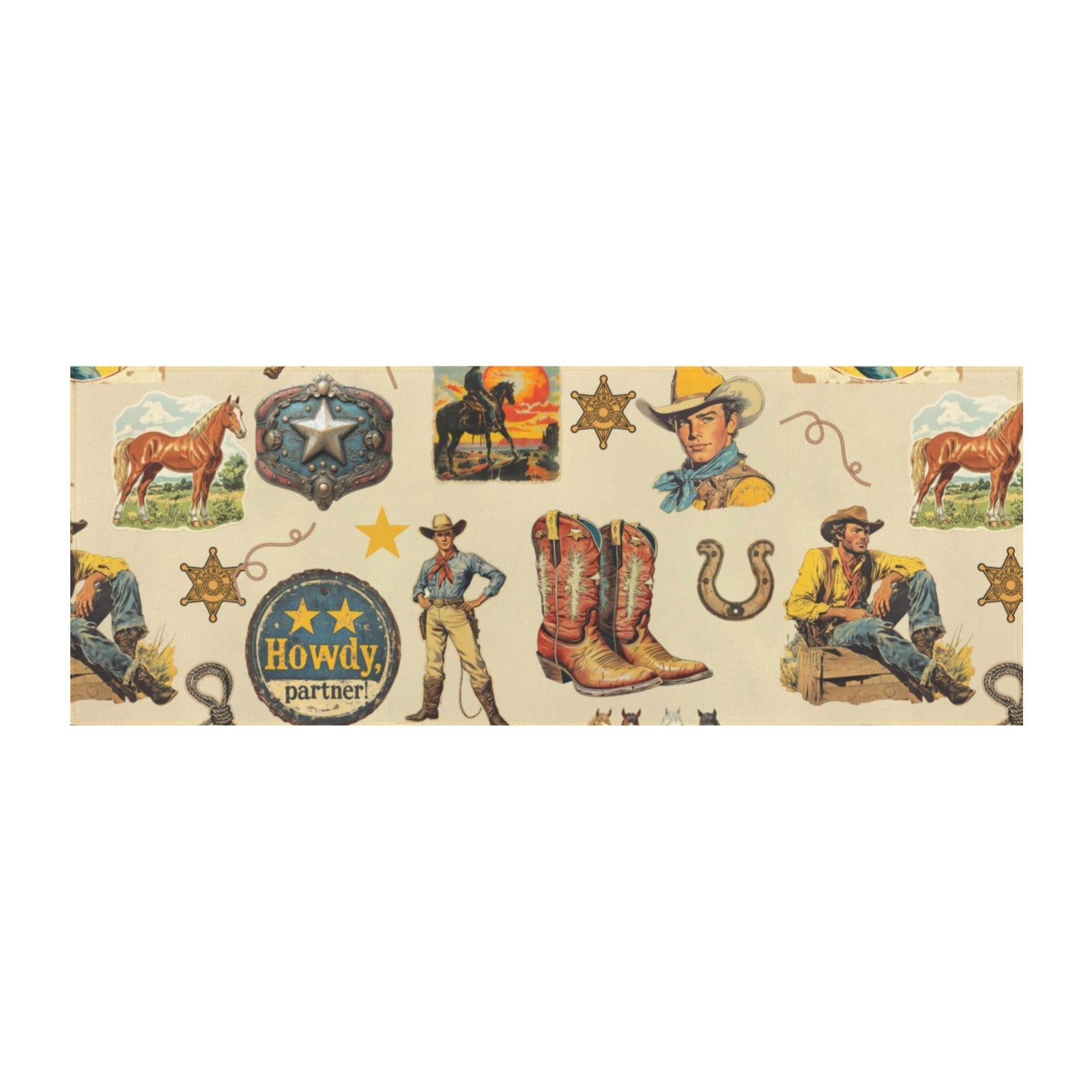 Baha Ranch Vintage Cowboy Collage Rug Runner Indoor 60" x 22" Made in America