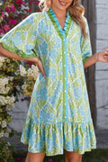 Floral Print Ruffle Hem Button-Up Mini Dress