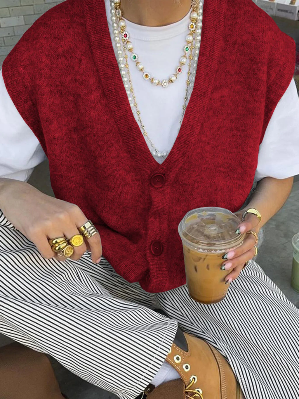 Button-Front Sweater Vest
