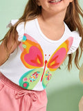 Children's Butterfly Graphic Ruffle Sleeve T-Shirt