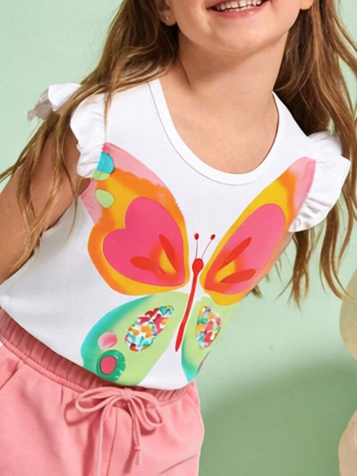Children's Butterfly Graphic Ruffle Sleeve T-Shirt