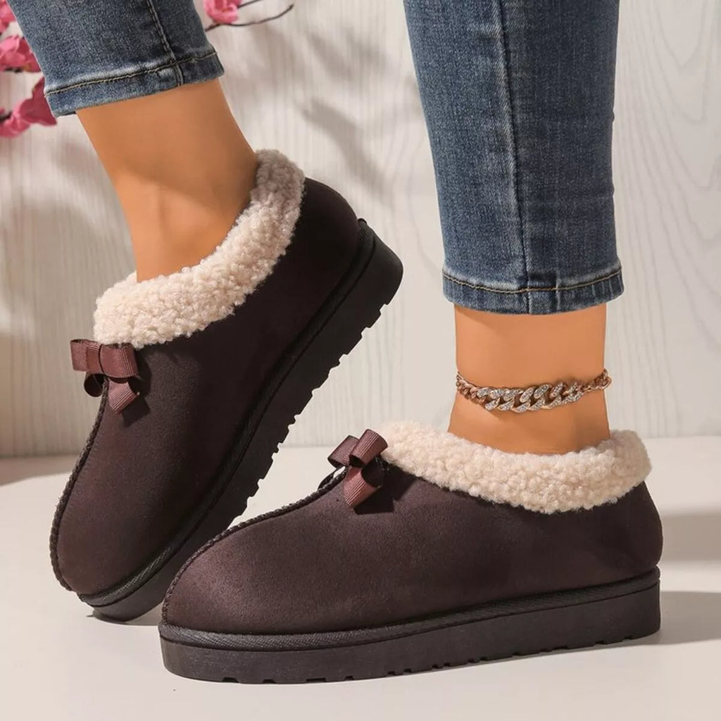 Cozy Bowknot Plush Lined Slip-Ons