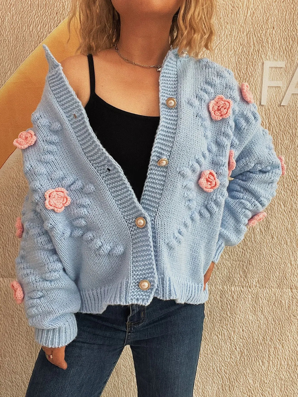 Flower Button Up Long Sleeve Cardigan