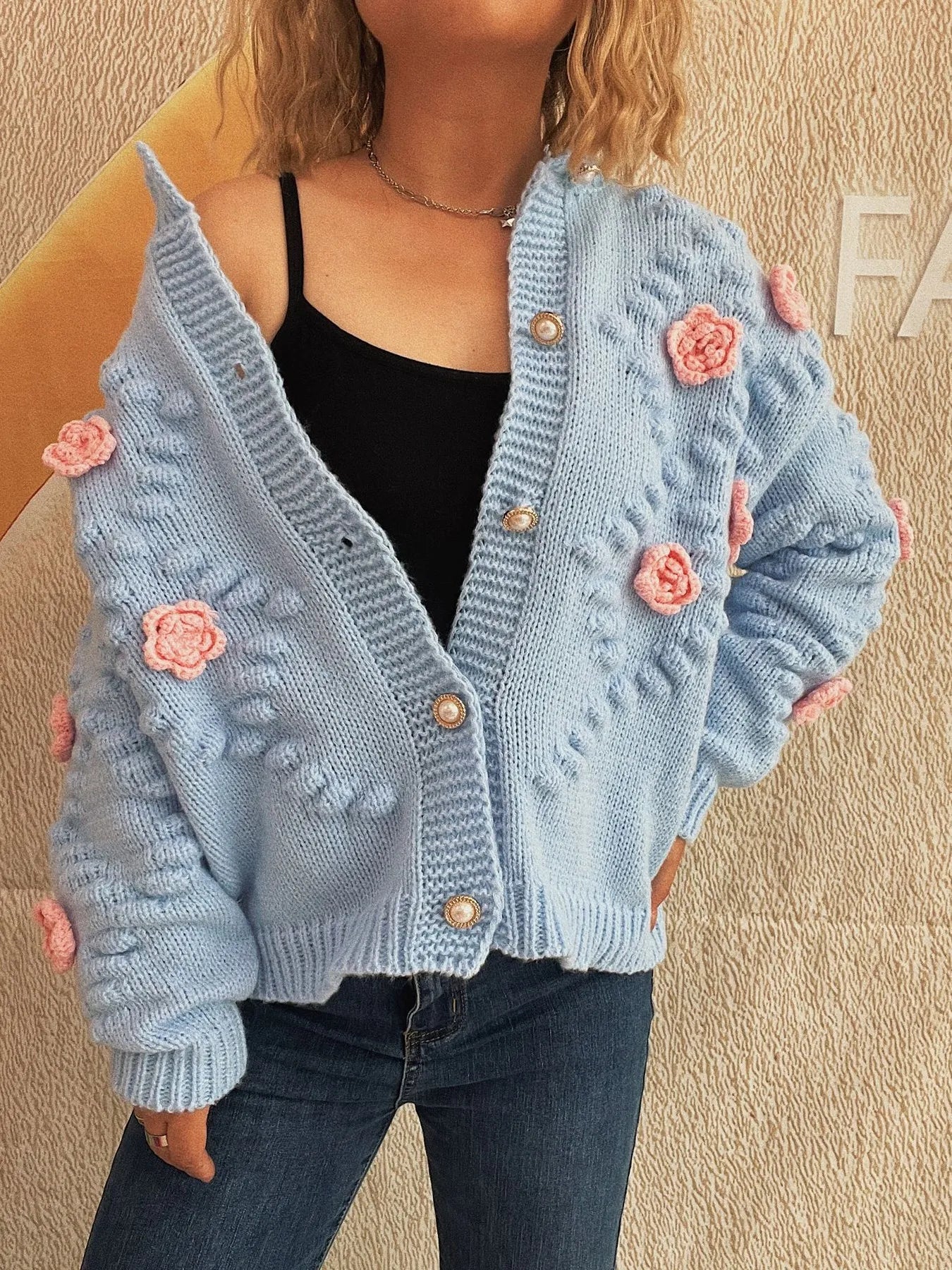 Flower Button Up Long Sleeve Cardigan