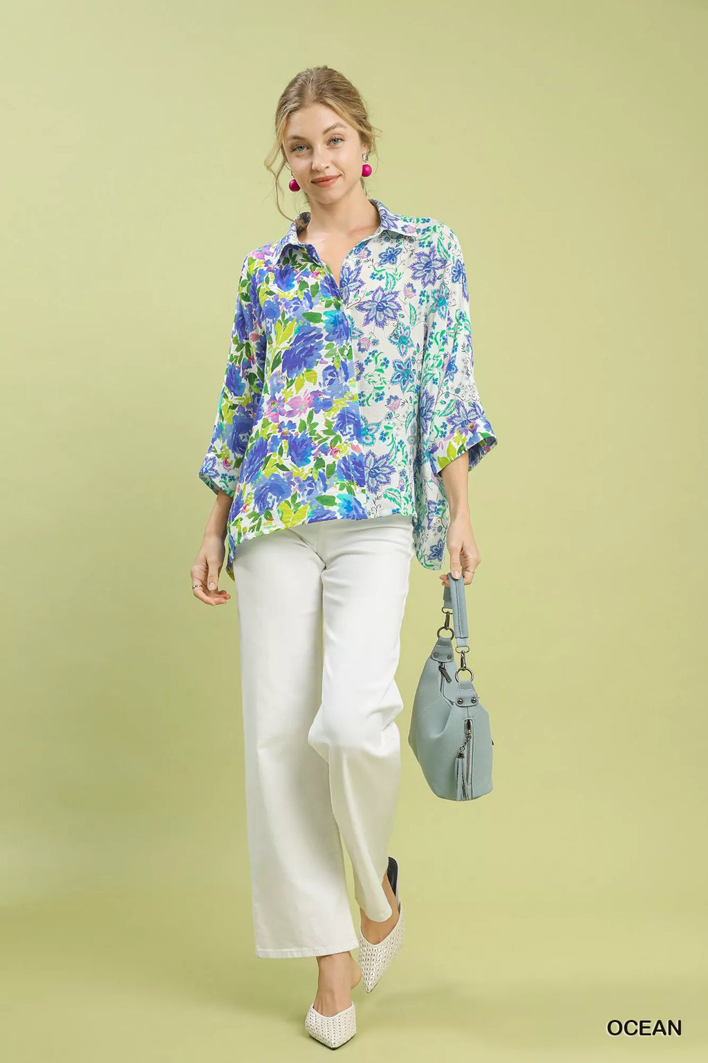Umgee Mixed Floral Oversized Button Down Shirt