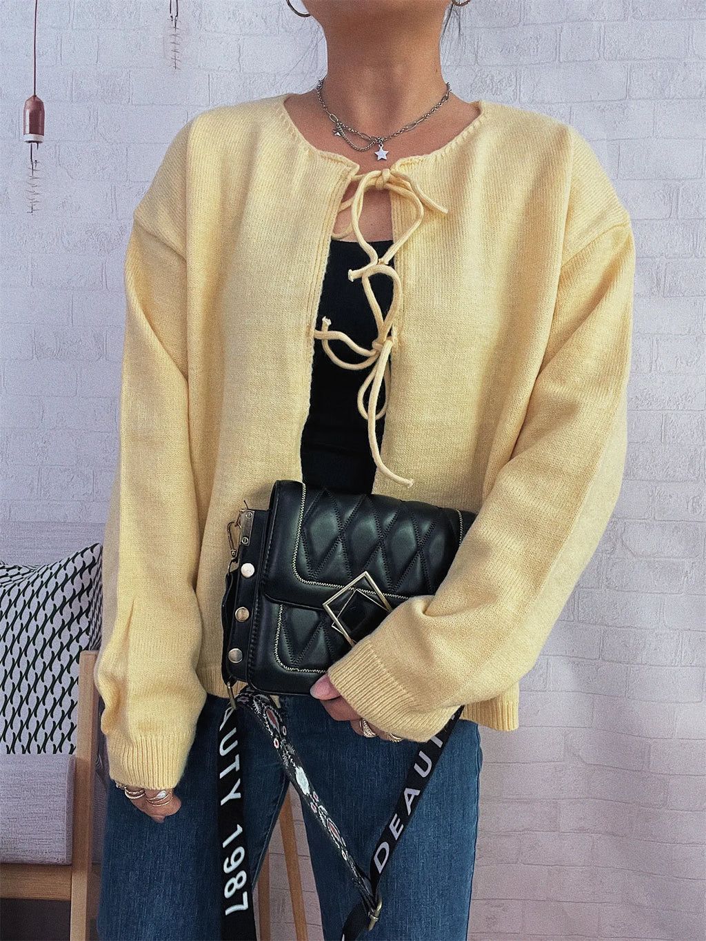 Tie Front Drop Shoulder Cardigan
