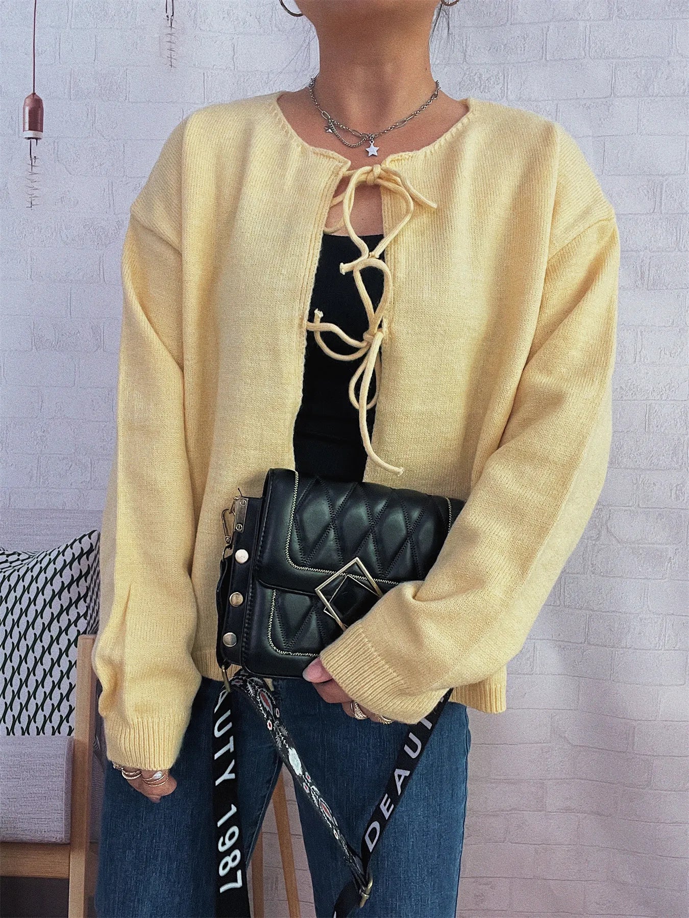 Tie Front Drop Shoulder Cardigan