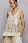 POL Floral V-Neck Tank with Front Pocket