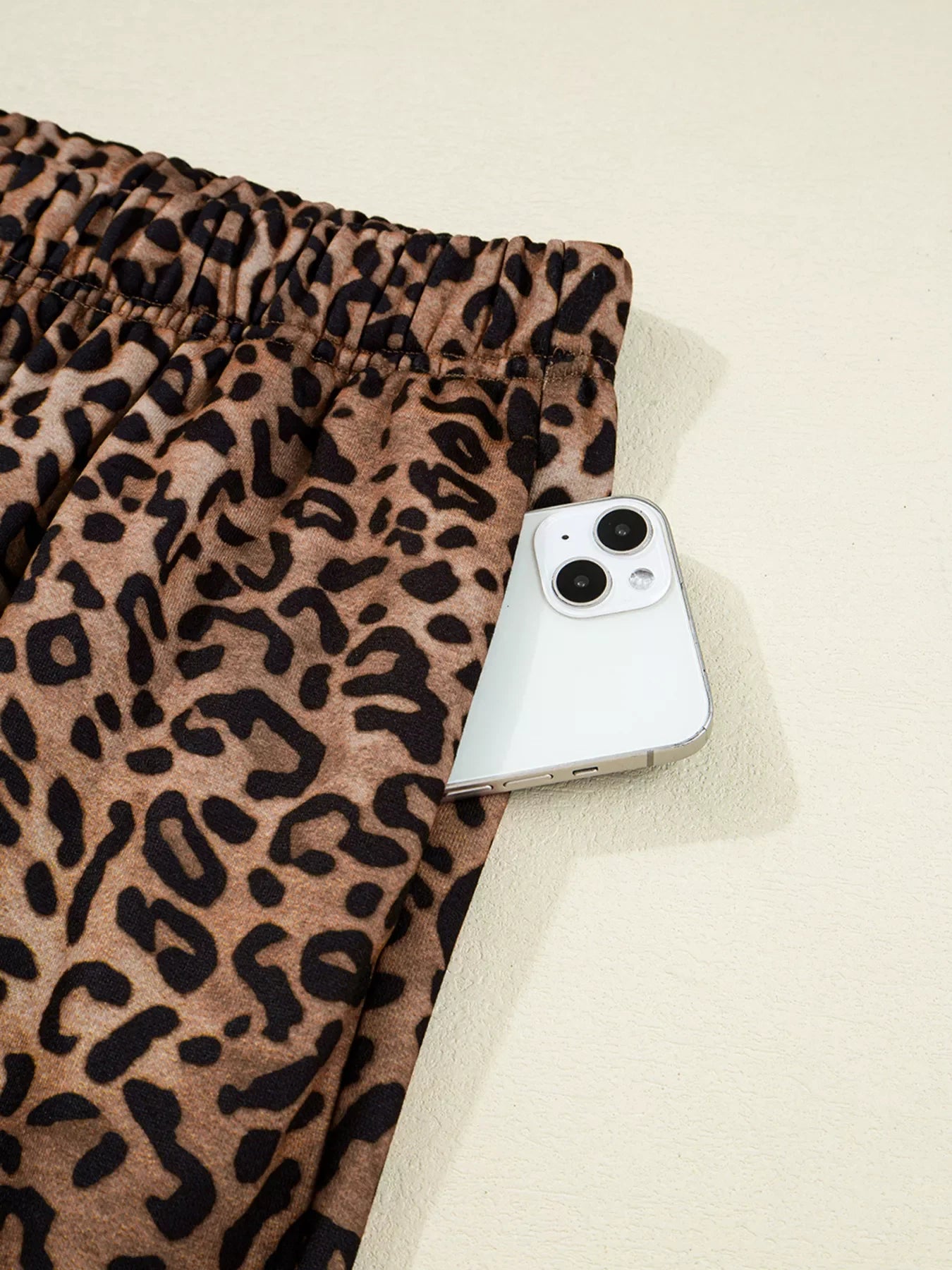 Leopard Print Contrast Trim Long Sleeve Top and Pants Set