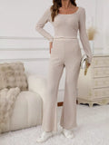 Striped Knit Long Sleeve Top & Flare Leg Pants Set