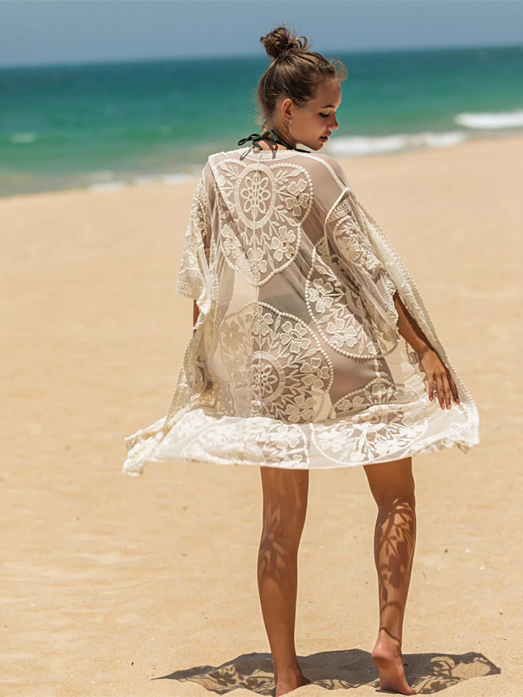 Floral Lace Sheer Kimono Cover-Up
