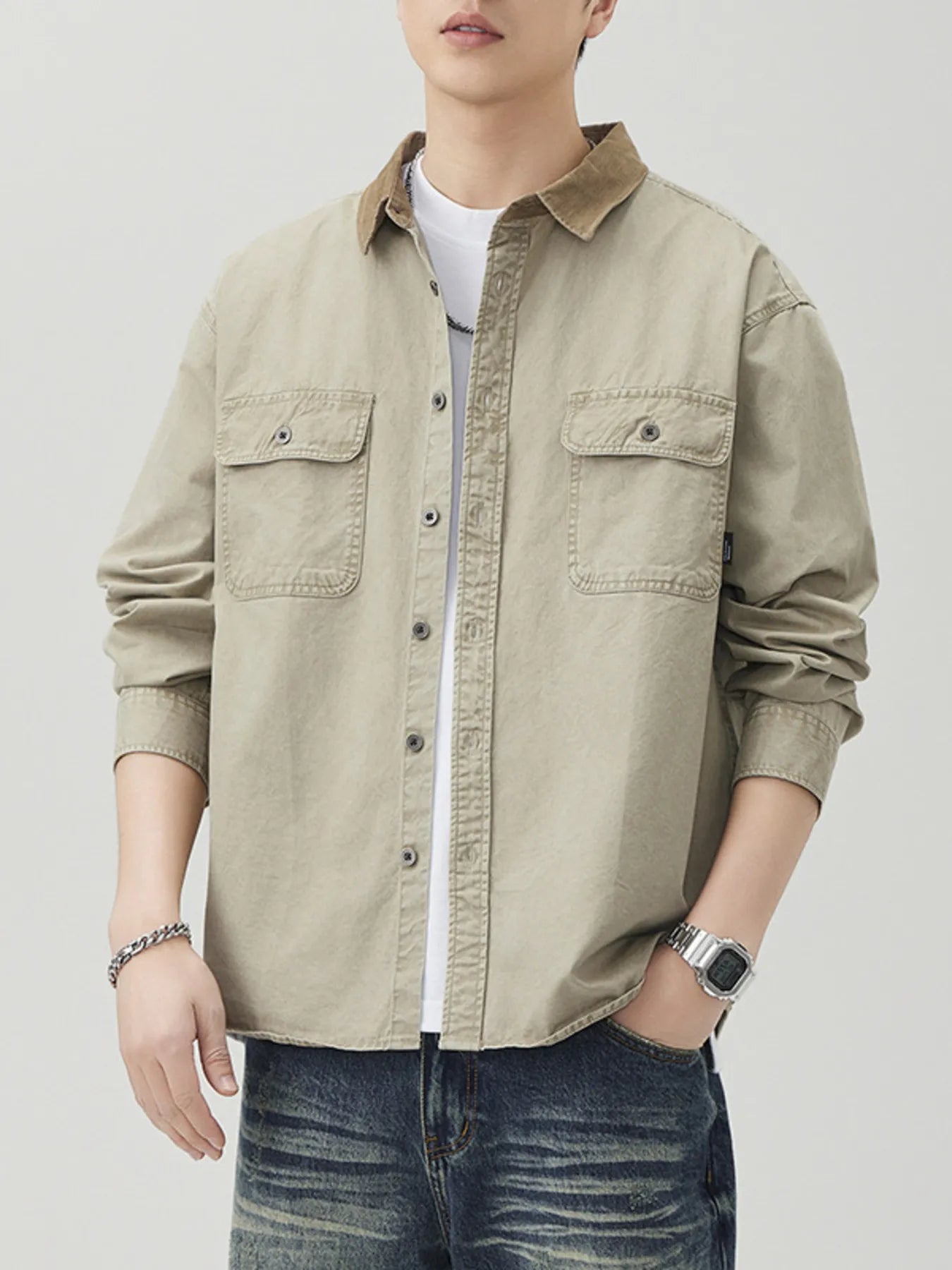 Men's Plus Size Button Up Long Sleeve Shirt