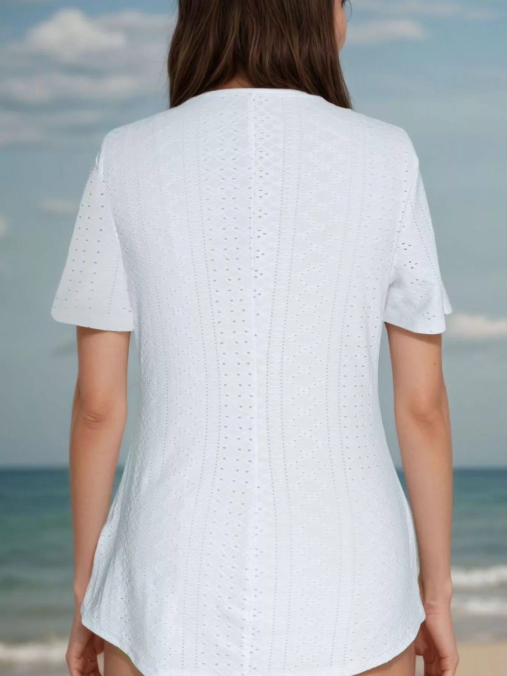 Lace Detail Eyelet Short Sleeve Top