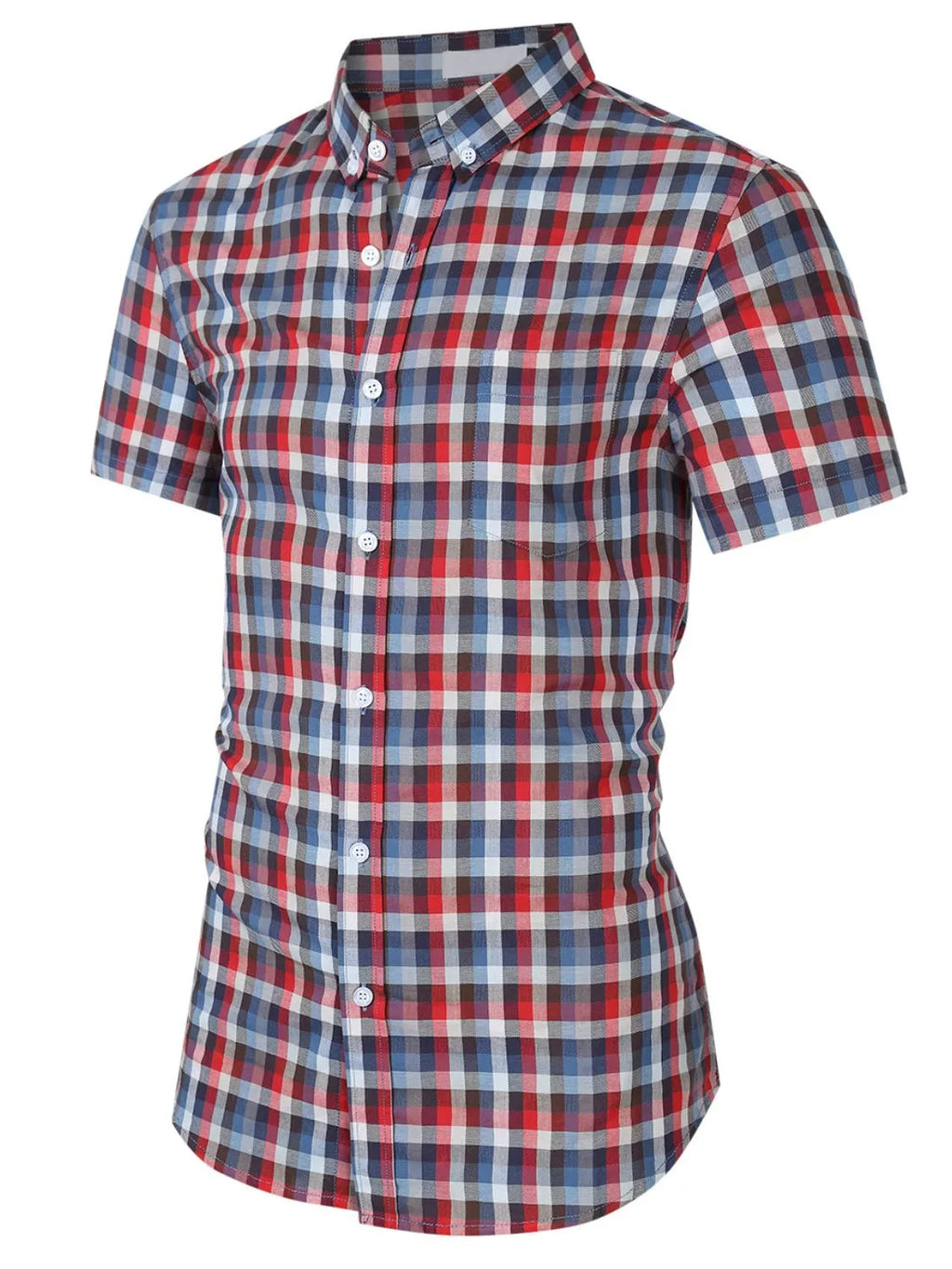 Men's Plaid Collared Neck Short Sleeve Shirt