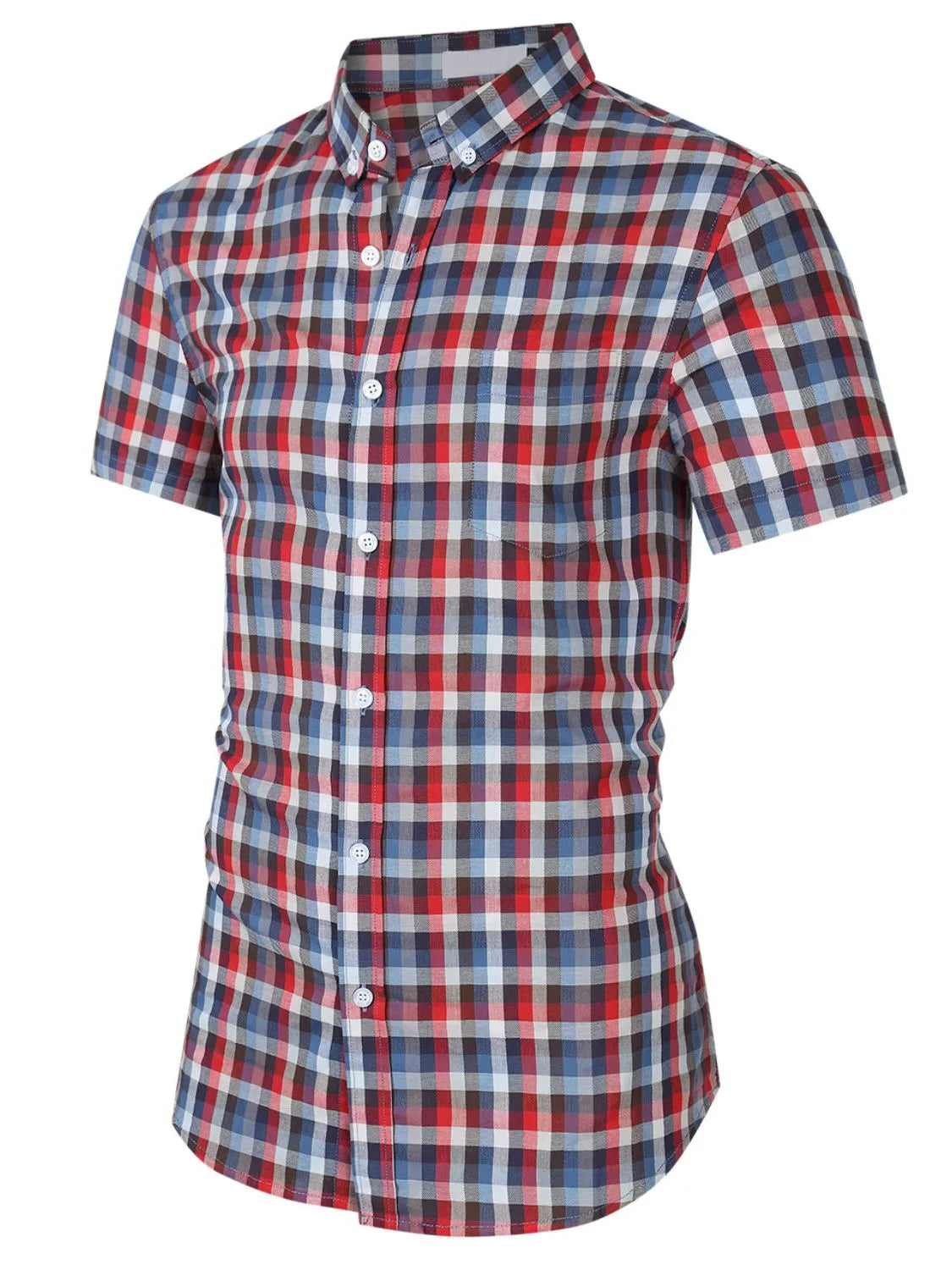Men's Plaid Collared Neck Short Sleeve Shirt