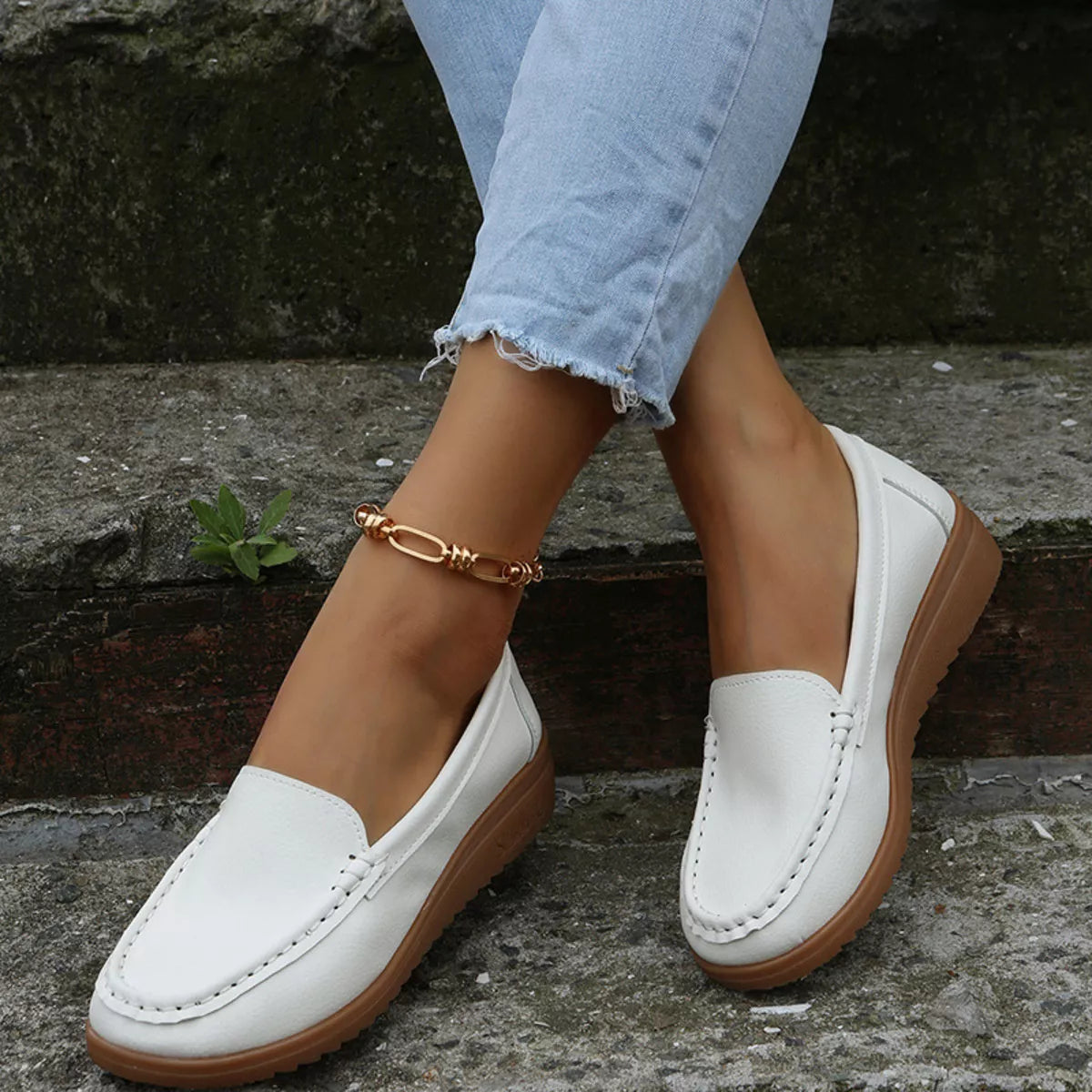Round Toe Wedge Slip-Ons