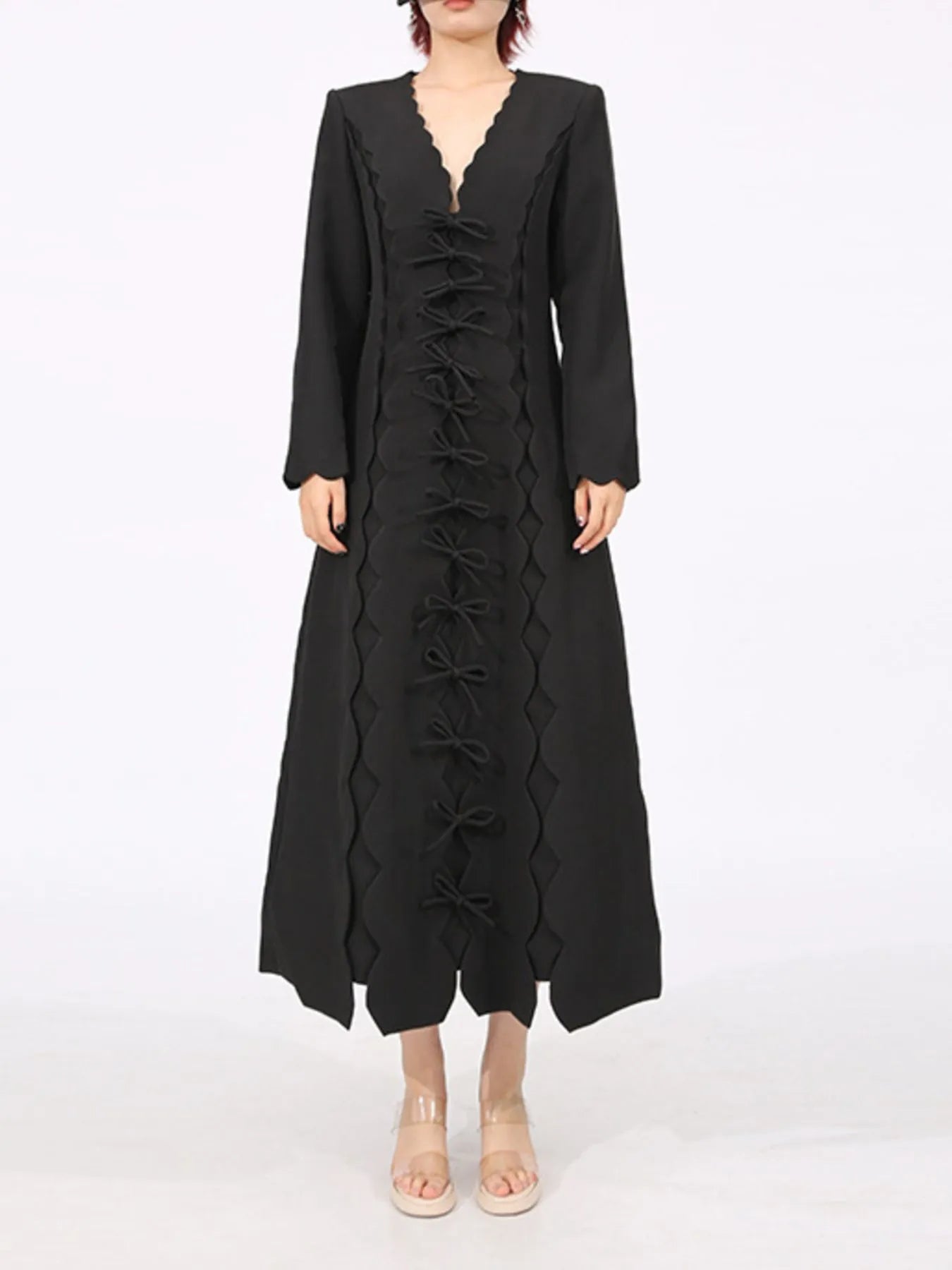 Long Sleeve Bow Front Midi Dress