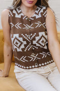 Western Geometric Pattern Sleeveless Knit Sweater Vest