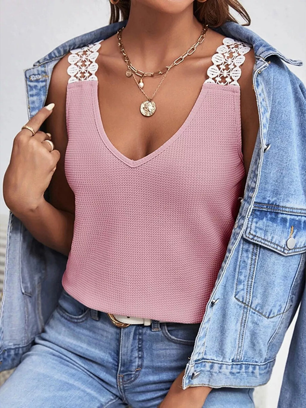 Lace Trim V-Neck Tank Top