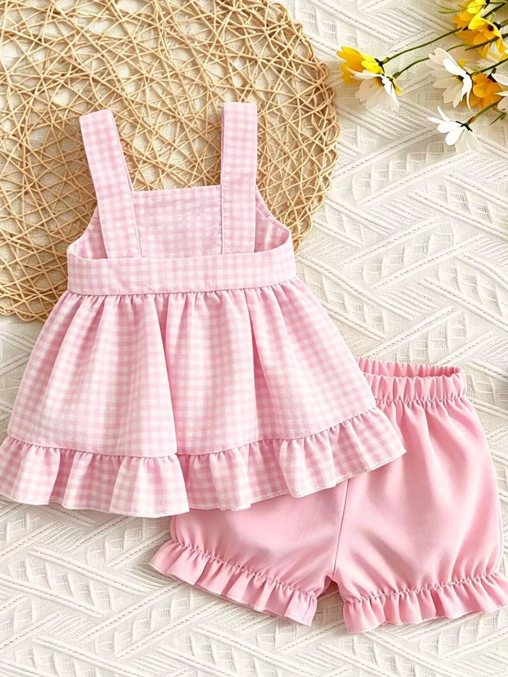 Children's Game Day Football Gingham Top and Shorts Set