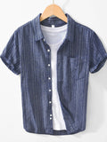 Men's Striped Collared Neck Short Sleeve Shirt