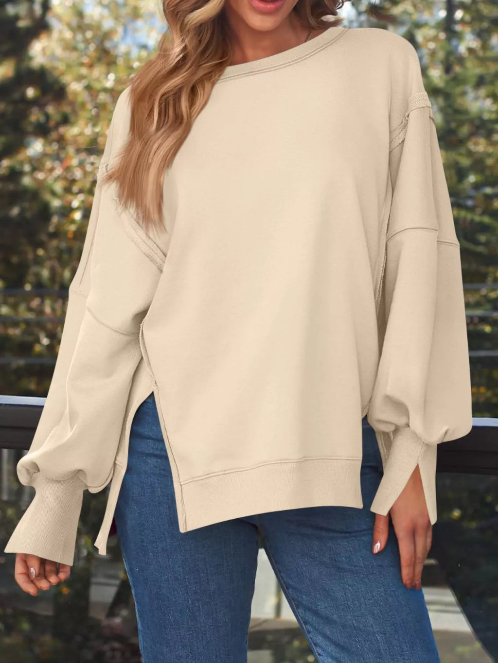 Side Slit Long Sleeve Oversized Sweatshirt