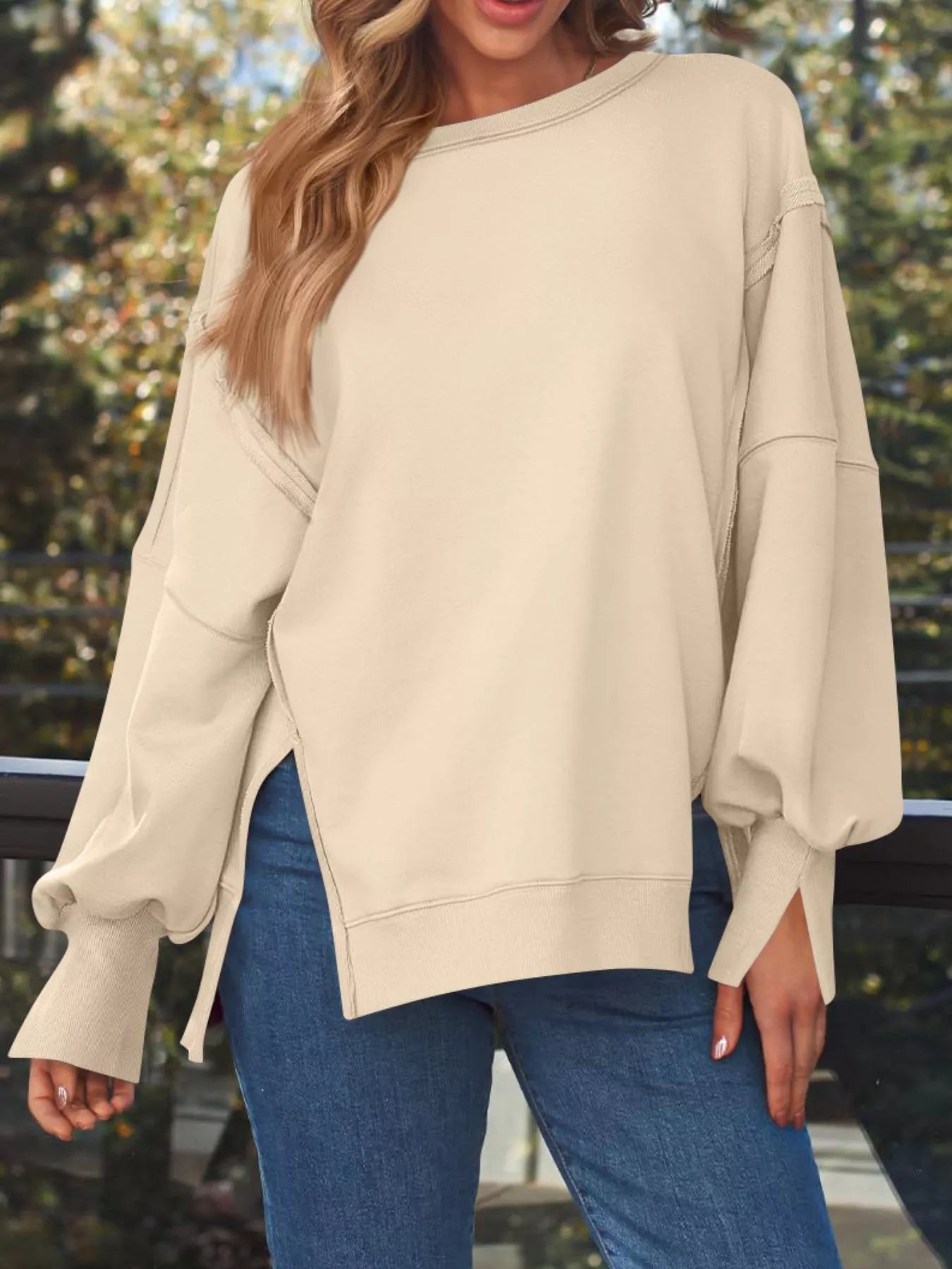 Side Slit Long Sleeve Oversized Sweatshirt