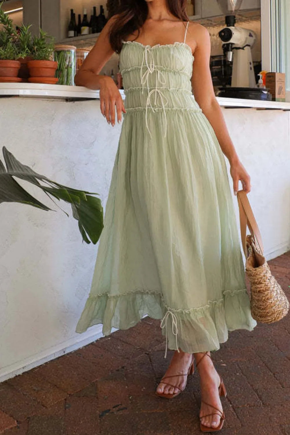 Ruffled Hem Frill Midi Cami Dress