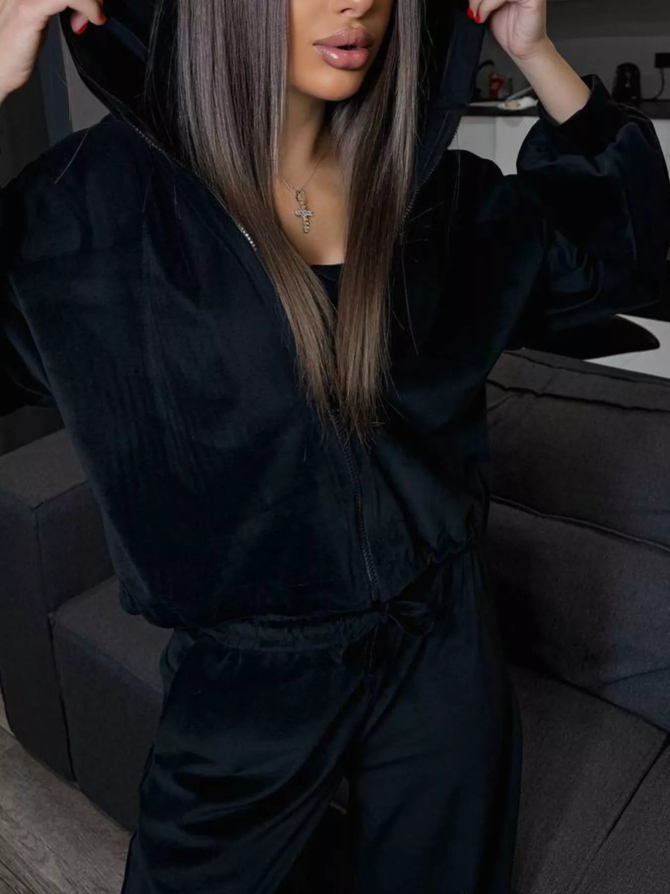 Zip Up Cropped Outerwear and Pants Set