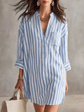 Full Size Striped 3/4 Sleeve Shirt Dress Plus Size
